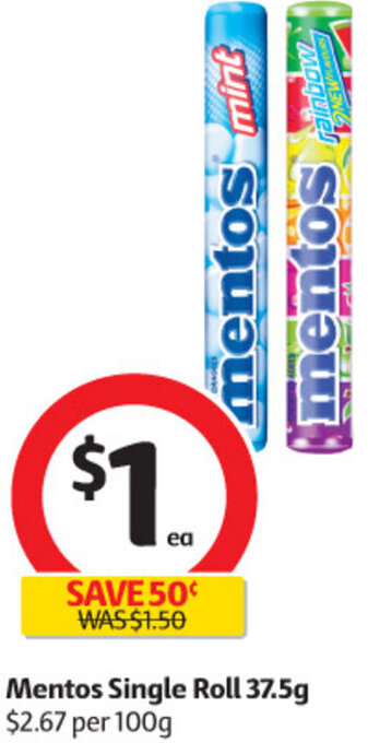 Coles Mentos Single Roll 37.5g offer