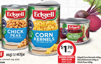 Coles Edgell Corn Kernels 420g, Sliced Beetroot 425g or Chick Peas 400g offer