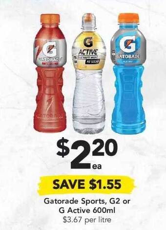 Drakes Gatorade Sports, G2 Or G Active 600ml offer