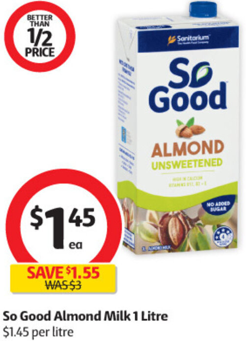 So Good Almond Milk 1 Litre offer at Coles