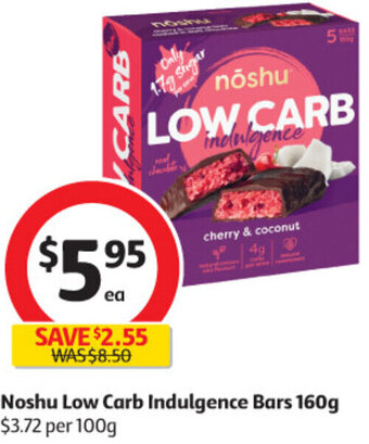 Coles Noshu Low Carb Indulgence Bars 160g offer