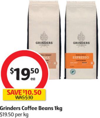 Coles Grinders Coffee Beans 1kg offer