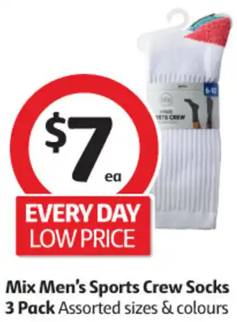 Coles Mix Men's Sports Crew Socks 3 Pack offer