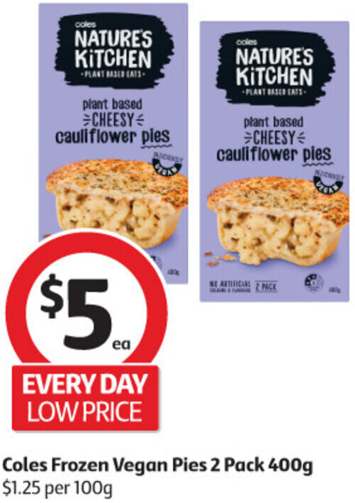 Coles Frozen Vegan Pies 2 Pack 400g offer at Coles