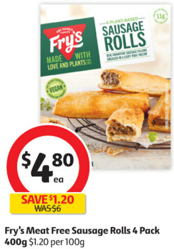 Coles Fry's Meat Free Sausage Rolls 4 Pack 400g offer