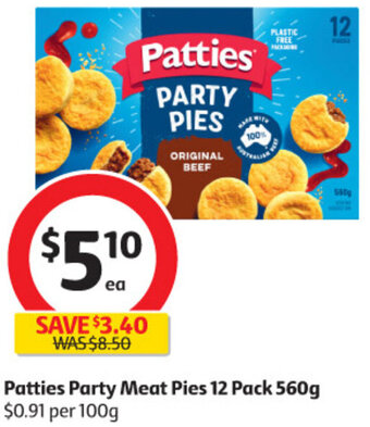 Coles Patties Party Meat Pies 12 Pack 560g offer