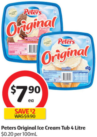 Coles Peters Original Ice Cream Tub 4 Litre offer