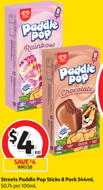 Coles Streets Paddle Pop Sticks 8 Pack 544ml offer