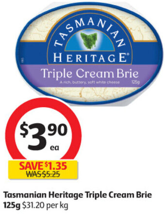Coles Tasmanian Heritage Triple Cream Brie 125g offer