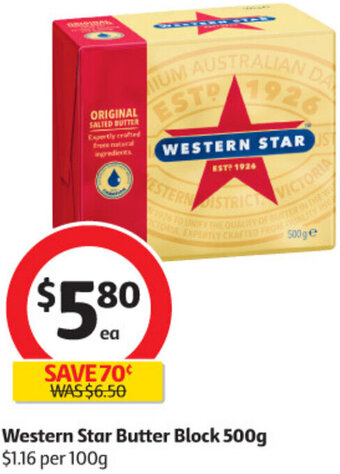 Coles Western Star Butter Block 500g offer