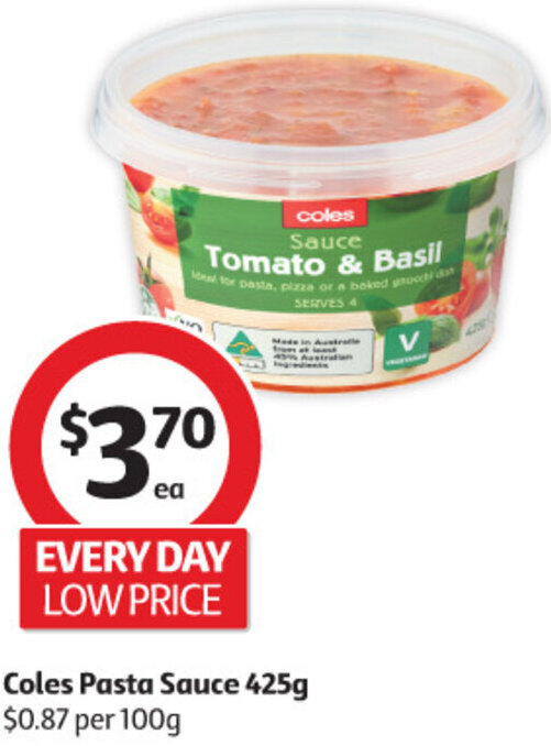 Coles Pasta Sauce 425g offer at Coles