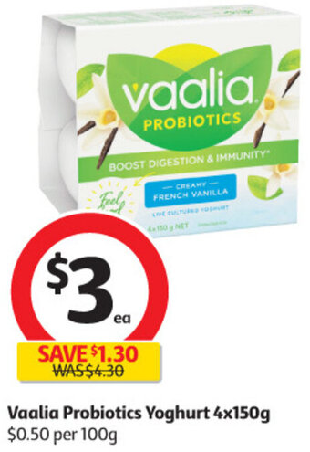 Coles Vaalia Probiotics Yoghurt 4x150g offer