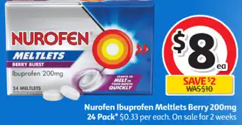 Coles Nurofen Ibuprofen Meltlets Berry 200mg 24 Pack offer