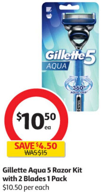 Coles Gillette Aqua 5 Razor Kit With 2 Blades 1 Pack offer