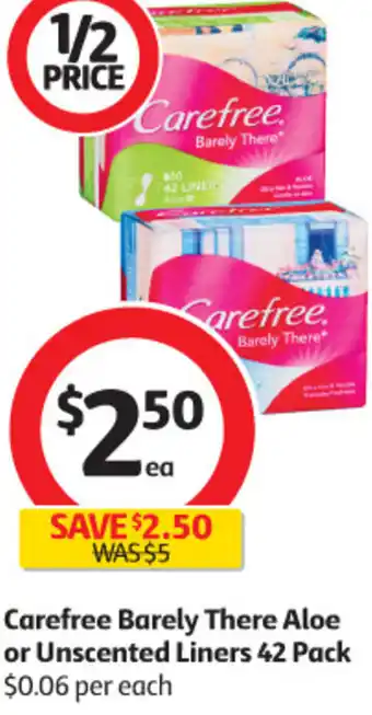 Coles Carefree Barely There Aloe or Unscented Liners 42 Pack offer