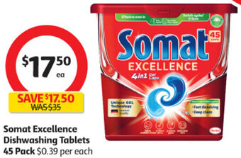 Coles Somat Excellence Dishwashing Tablets 45 Pack offer