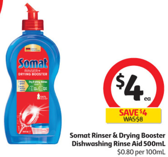Somat Rinser & Drying Booster Dishwashing Rinse Aid 500ml offer at Coles