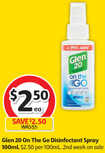 Coles Glen 20 On The Go Disinfectant Spray 100ml offer