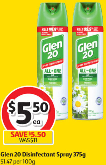 Coles Glen 20 Disinfectant Spray 375g offer