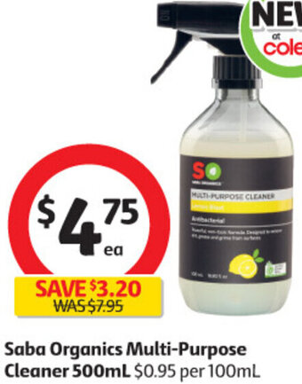 Coles Saba Organics Multi-Purpose Cleaner 500ml offer