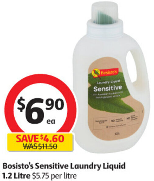 Bosisto's Sensitive Laundry Liquid 1.2 Litre offer at Coles