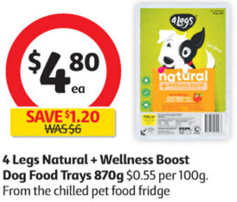 Coles 4 Legs Natural + Wellness Boost Dog Food Trays 870g offer