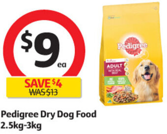 Coles Pedigree Dry Dog Food 2.5kg-3kg offer