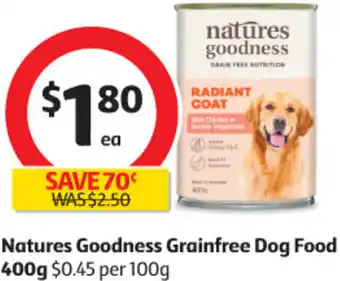 Coles Natures Goodness Grainfree Dog Food 400g offer