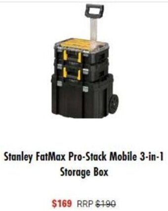 Mitre 10 Stanley FatMax Pro-Stack Mobile 3-In-1 Storage Box offer
