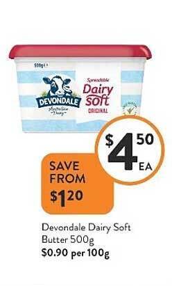 Foodworks Devondale Dairy Soft Butter 500g offer