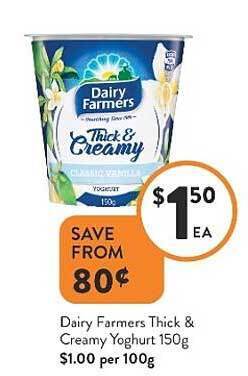 Foodworks Dairy Farmers Thick & Creamy Yoghurt 150g offer