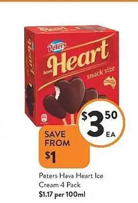 Foodworks Peters Hava Heart Ice Cream 4 Pack offer