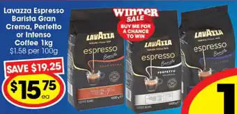 Ritchies Lavazza Espresso Barista Gran Crema, Perfetto or Intenso Coffee 1kg offer