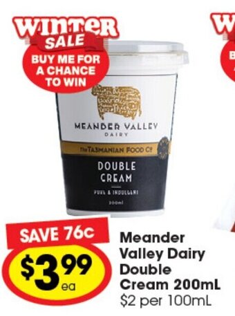 Ritchies Meander Valley Dairy Double Cream 200ml offer