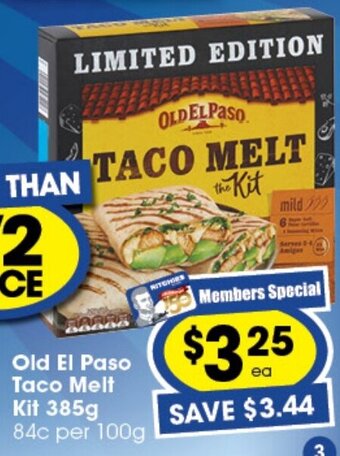 Ritchies Old El Paso Taco Melt Kit 385g offer