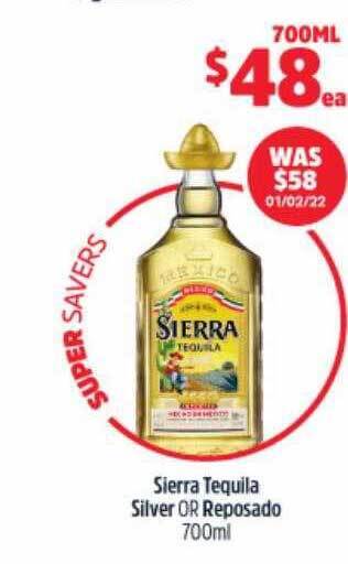 BWS Sierra Tequila Silver Or Reposado 700ml offer