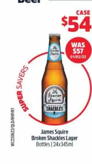 BWS James Squire Broken Shackles Lager offer