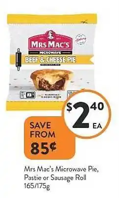 Mrs Macs Microwave Pie, Pastie Or Sausage Roll