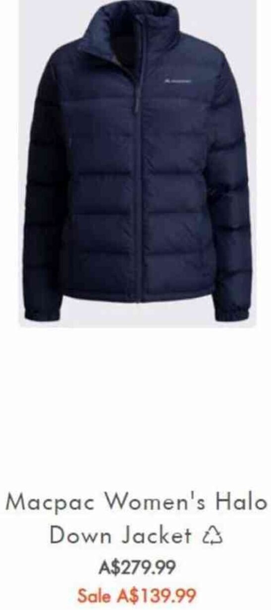 Macpac Women's Halo Down Jacket offer 