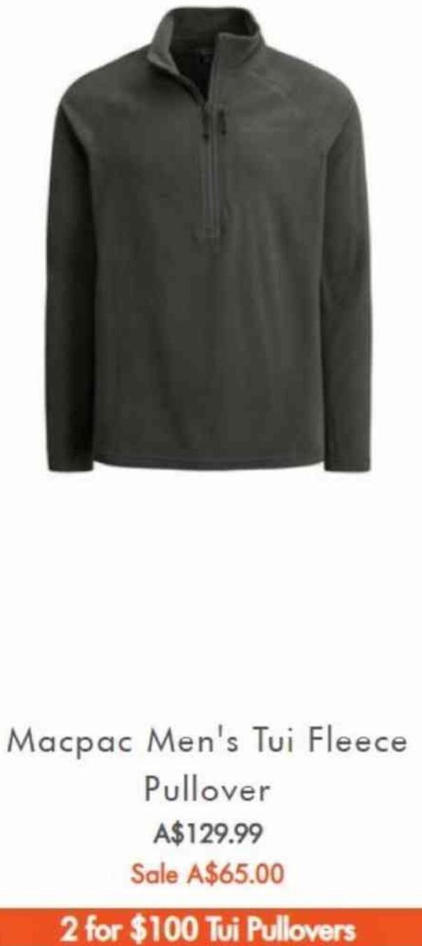 Macpac Men's Tui Fleece Pullover offer 