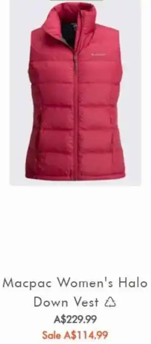 Ray's Outdoor Macpac Women's Halo Down Vest offer