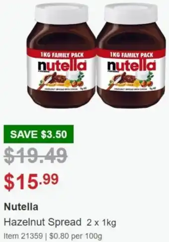 Costco Nutella 2 x 1kg offer