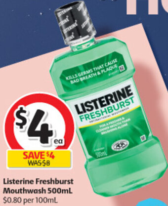 Coles Listerine Freshburst Mouthwash 500ml offer