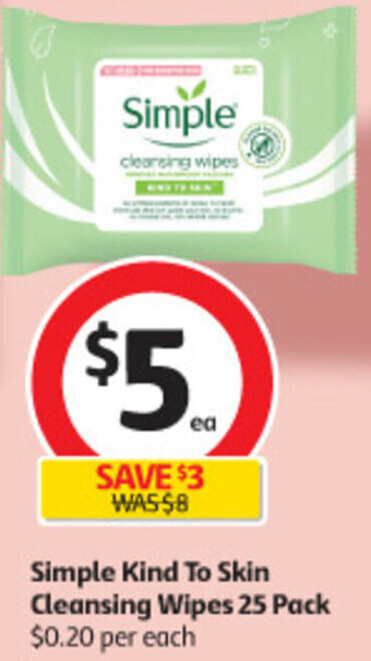 Coles Simple Kind To Skin Cleansing Wipes 25 Pack offer