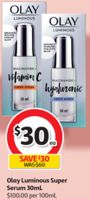 Coles Olay Luminous Super Serum 30ml offer
