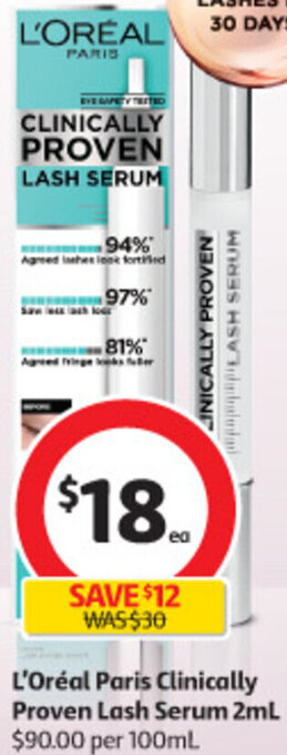 Coles L'oréal Paris Clinically Proven Lash Serum 2ml offer