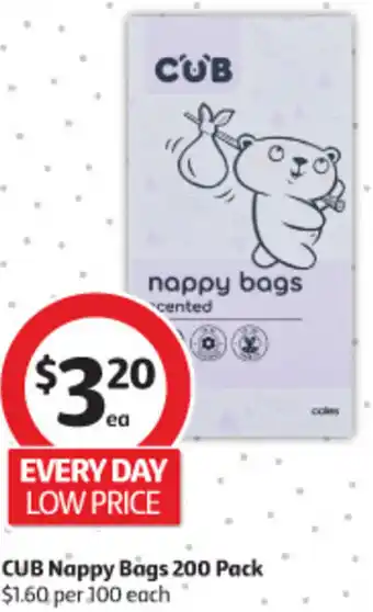 Coles CUB Nappy Bags 200 Pack offer