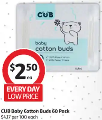 Coles CUB Baby Cotton Buds 60 Pack offer