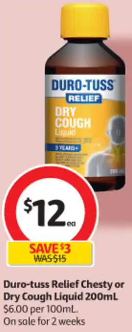 Coles Duro-Tuss Relief Chesty or Dry Cough Liquid 200ml offer