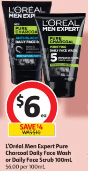 Coles L'oréal Men Expert Pure Charcoal Daily Face Wash or Daily Face Scrub 100ml offer